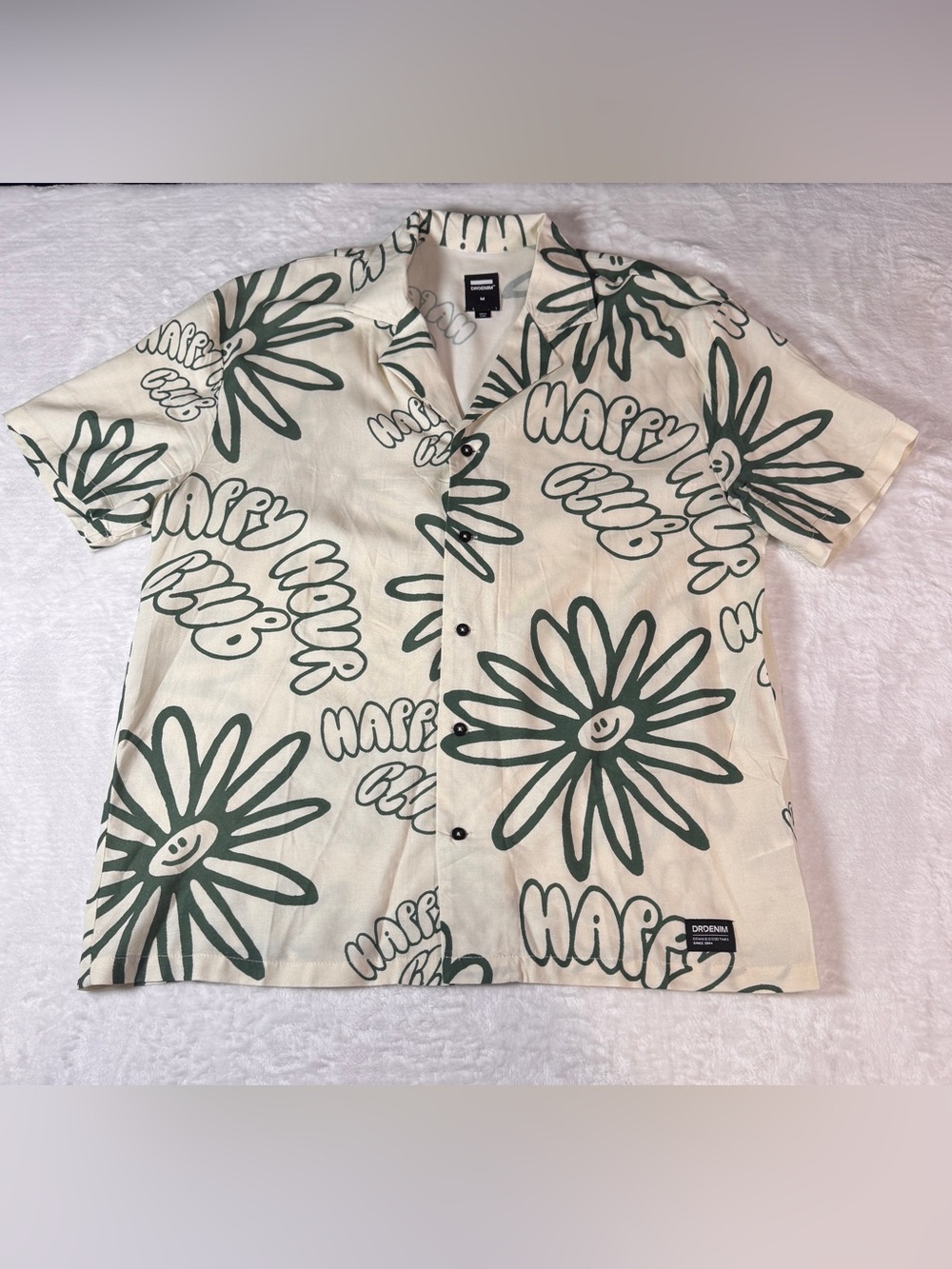 DR DENIM Men’s M Floral Graphic Cuban Collar Camp Shirt 100% Viscose